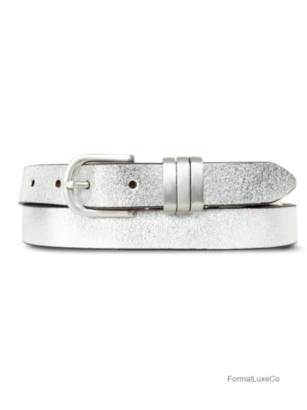 Genuine Leather Crackled Metallic Belt with Brushed Nickel Buckle
